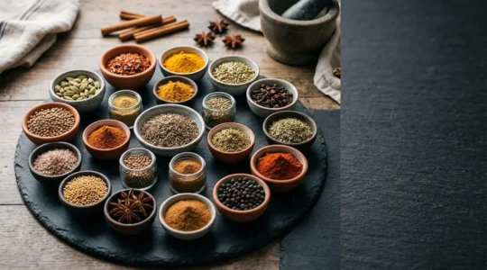 Collection de quinze épices essentielles arrangées avec soin pour la cuisine internationale