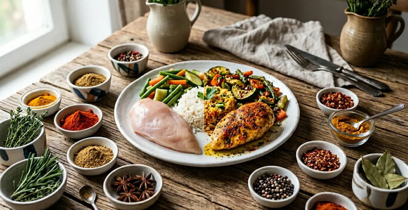 Condiments et épices aromatiques disposés pour sublimer un plat fade