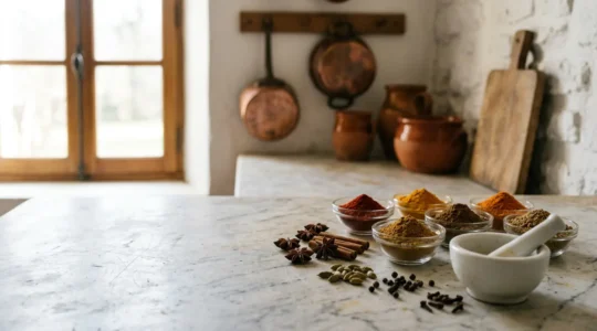 Composition épicée fusionnant saveurs du monde et gastronomie française