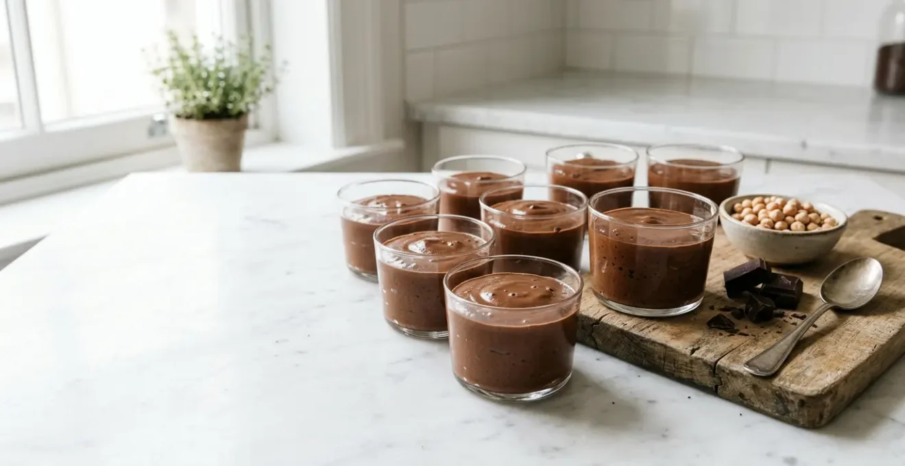 Mousse au chocolat onctueuse et légère sans œufs crus, servie dans des verrines transparentes, sûre pour les enfants