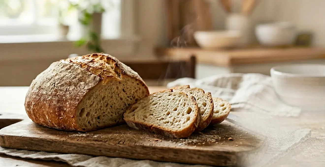 Pain sans gluten artisanal tranché montrant une mie moelleuse et aérée qui ne s'effrite pas