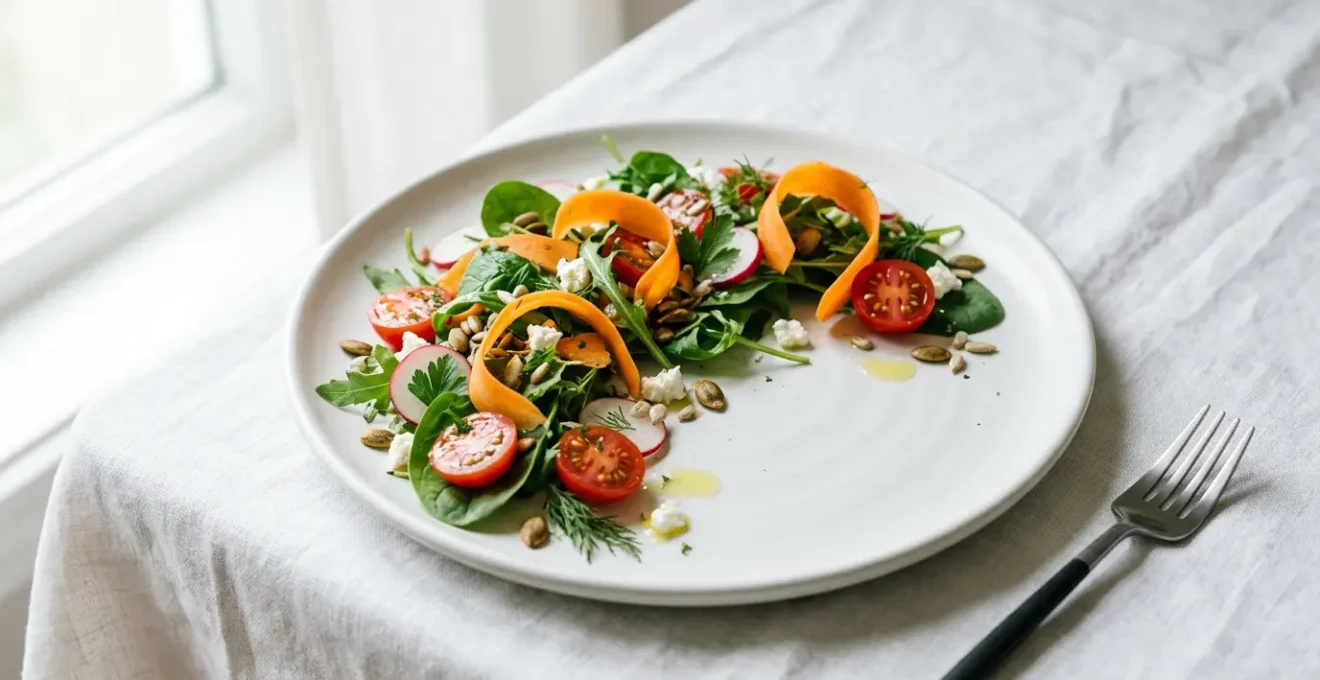 Plat diététique coloré et appétissant présenté avec élégance dans une assiette blanche comme au restaurant