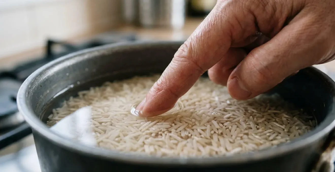 Méthode ancestrale de la phalange pour mesurer l'eau de cuisson du riz basmati sans verre doseur