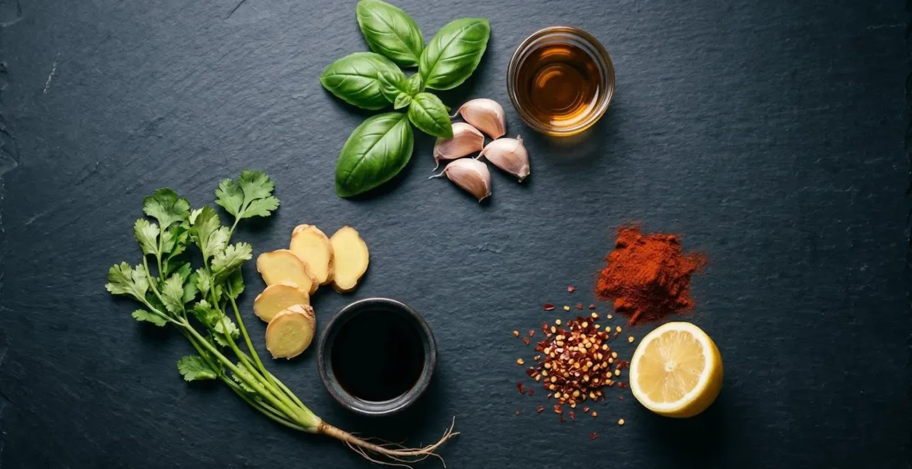 Trois trios d'aromates représentant différentes signatures culinaires géographiques